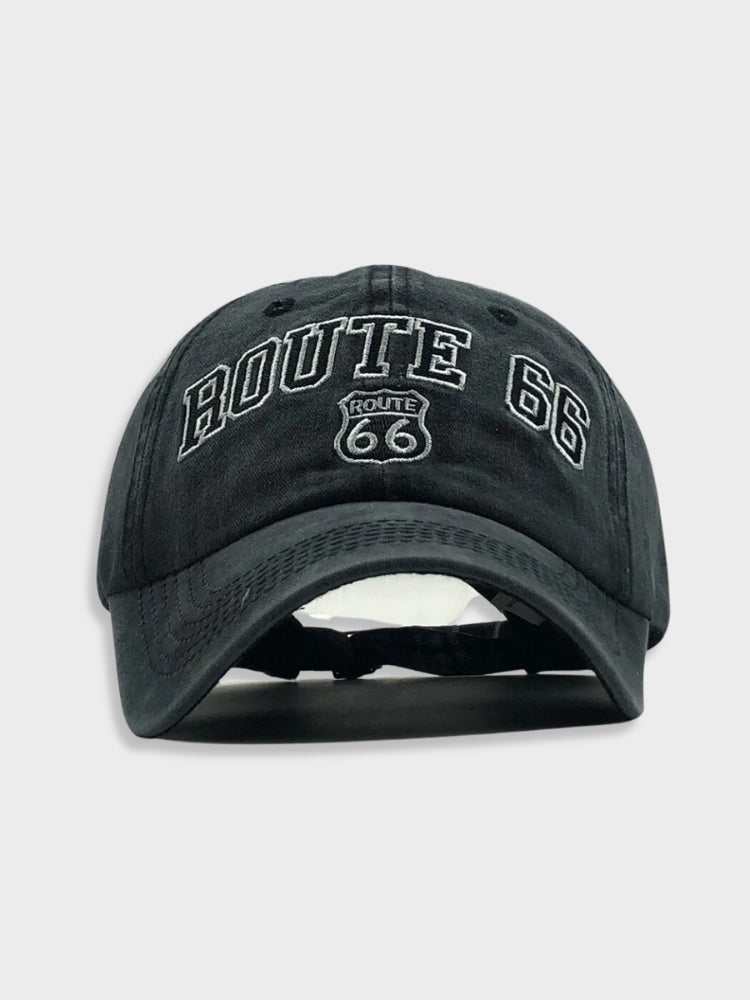 OLIVE GREEN ROUTE 66 BASEBALL CAP WITH EMBROIDERED DESIGN