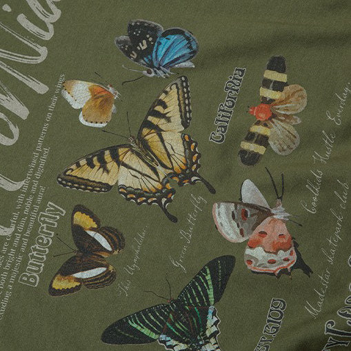 OLIVE GREEN SWEATSHIRT WITH BUTTERFLY PRINT