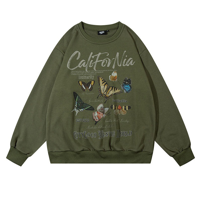 OLIVE GREEN SWEATSHIRT WITH BUTTERFLY PRINT