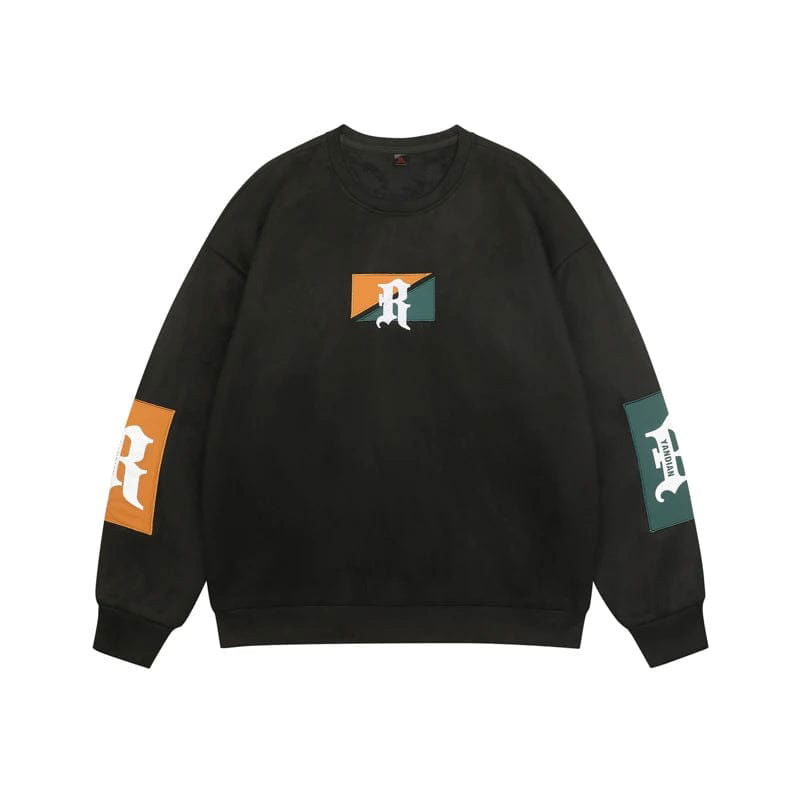 OLIVE GREEN SWEATSHIRT WITH LETTER PATCHES FOR FITNESS GOALS