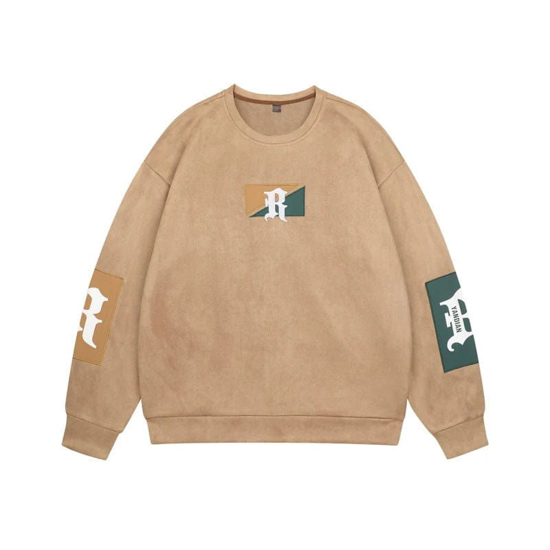OLIVE GREEN SWEATSHIRT WITH LETTER PATCHES FOR FITNESS GOALS