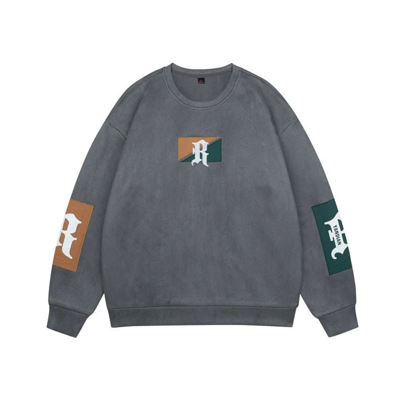 OLIVE GREEN SWEATSHIRT WITH LETTER PATCHES FOR FITNESS GOALS
