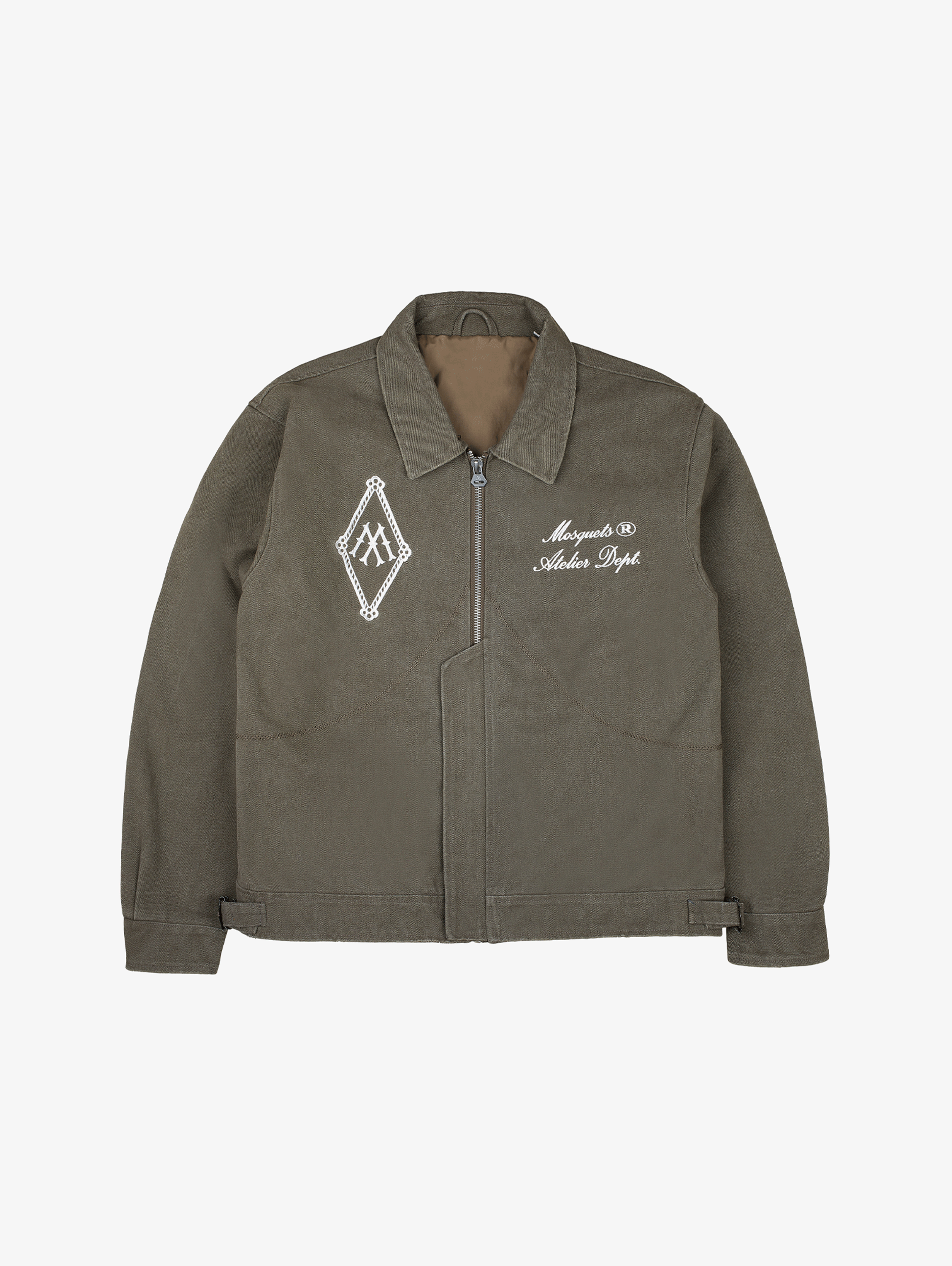 OLIVE GREEN ZIP-UP JACKET OVERSIZED DISTRESSED STREETWEAR