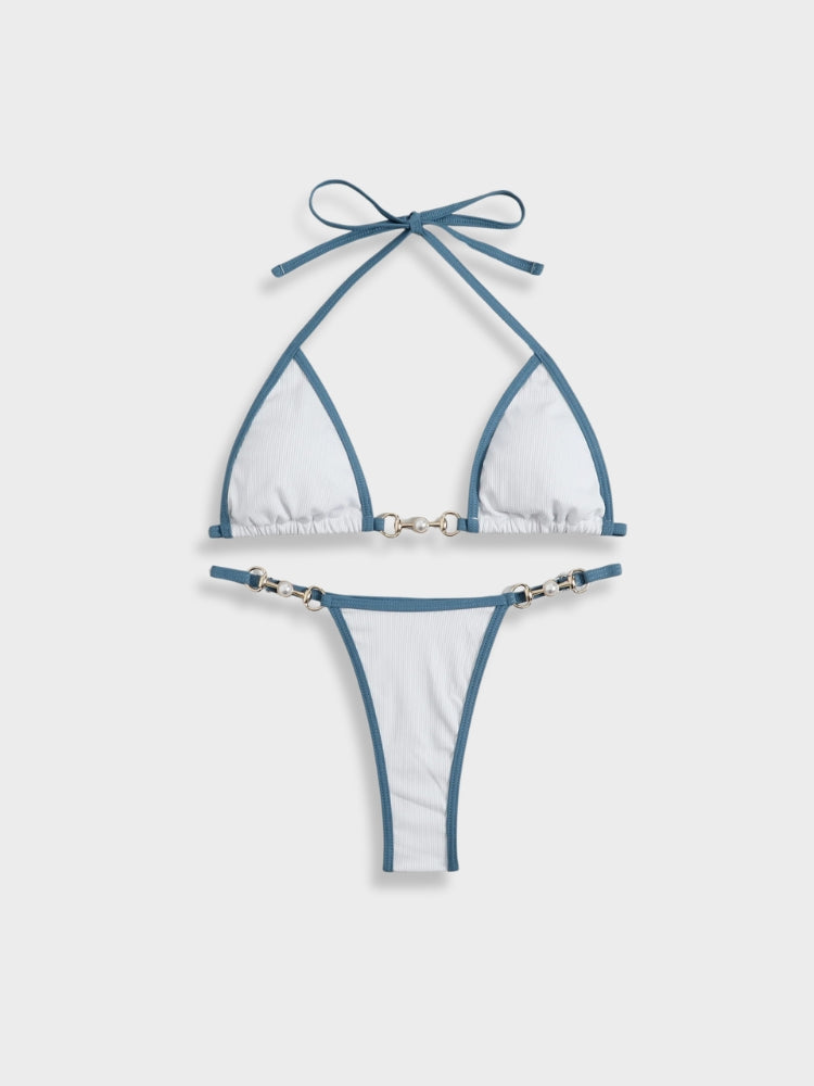 ORANGE AND BLUE BIKINI WITH SIZING GUIDE FOR OPTIMAL FIT