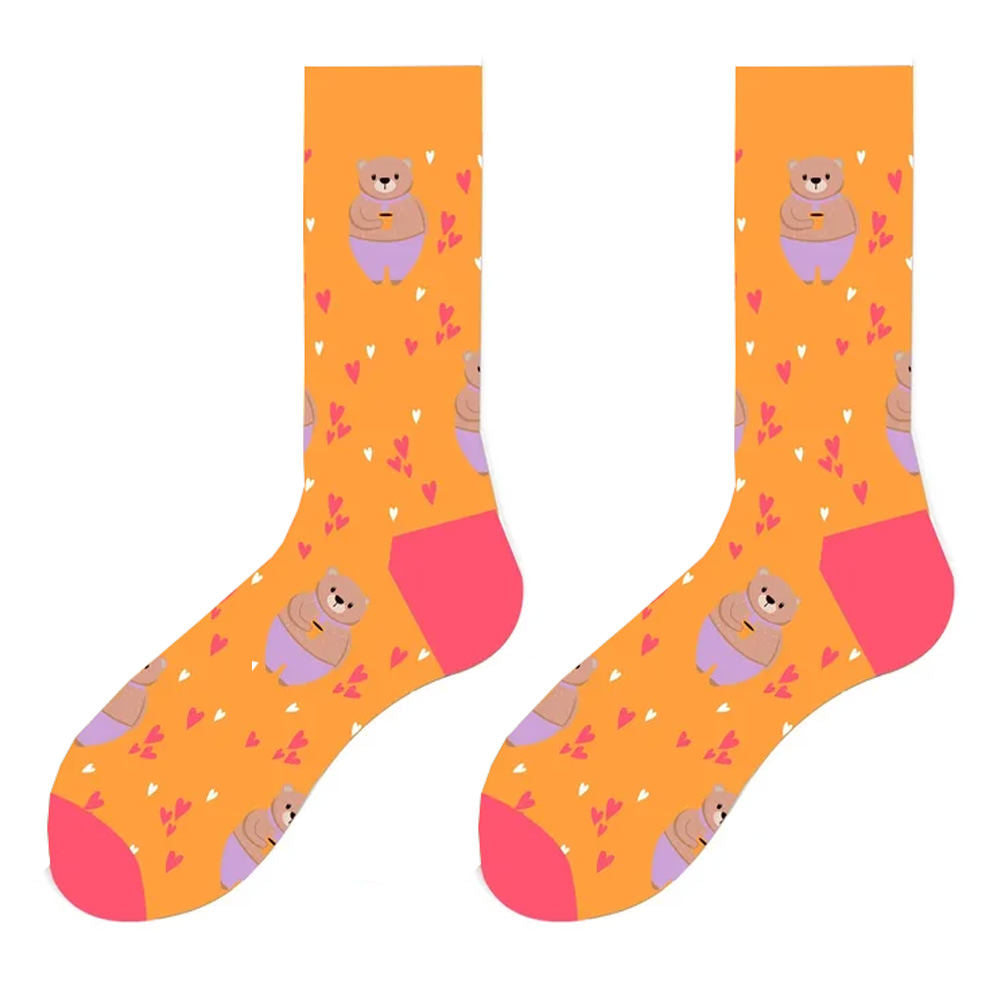 ORANGE BEAR HEARTS PRINT SOCKS