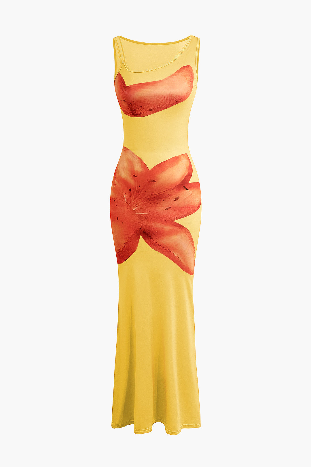 ORANGE FLORAL MAXI DRESS FOR SPECIAL OCCASIONS WITH MILK SHREDS