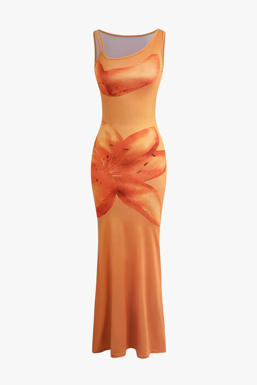 ORANGE FLORAL MAXI DRESS FOR SPECIAL OCCASIONS WITH MILK SHREDS