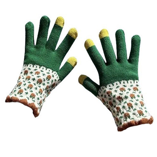 ORANGE FLORAL TOUCHSCREEN GLOVES PAIR FOR COLD WEATHER