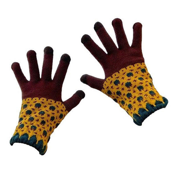ORANGE FLORAL TOUCHSCREEN GLOVES PAIR FOR COLD WEATHER