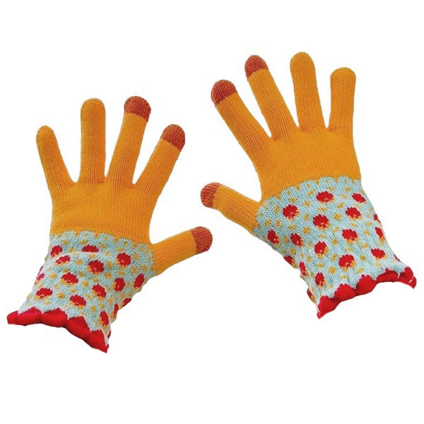 ORANGE FLORAL TOUCHSCREEN GLOVES PAIR FOR COLD WEATHER