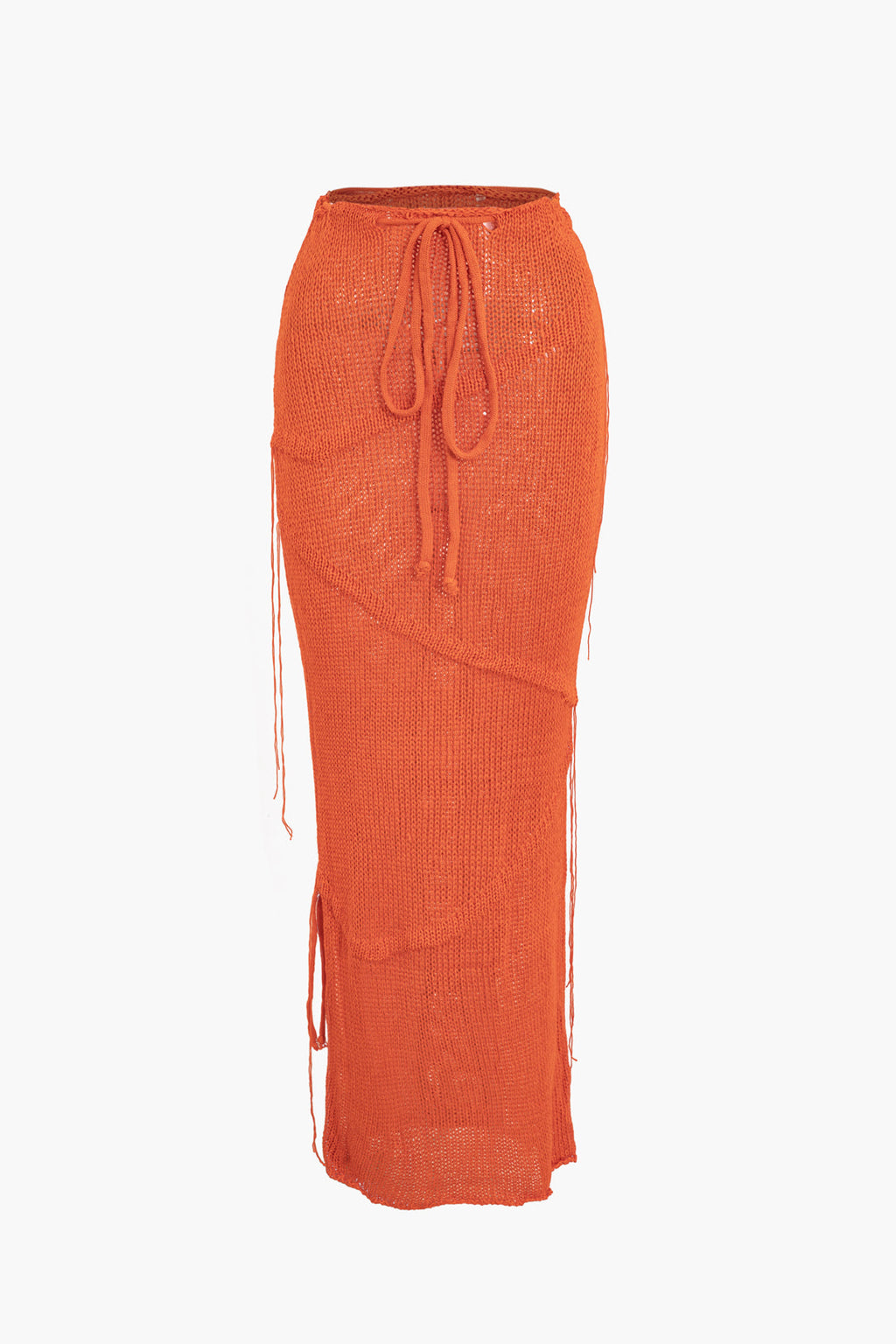 ORANGE KNIT TOP AND SKIRT SET FOR SPECIAL OCCASIONS, SEMI-TRANSPARENT KNITWEAR