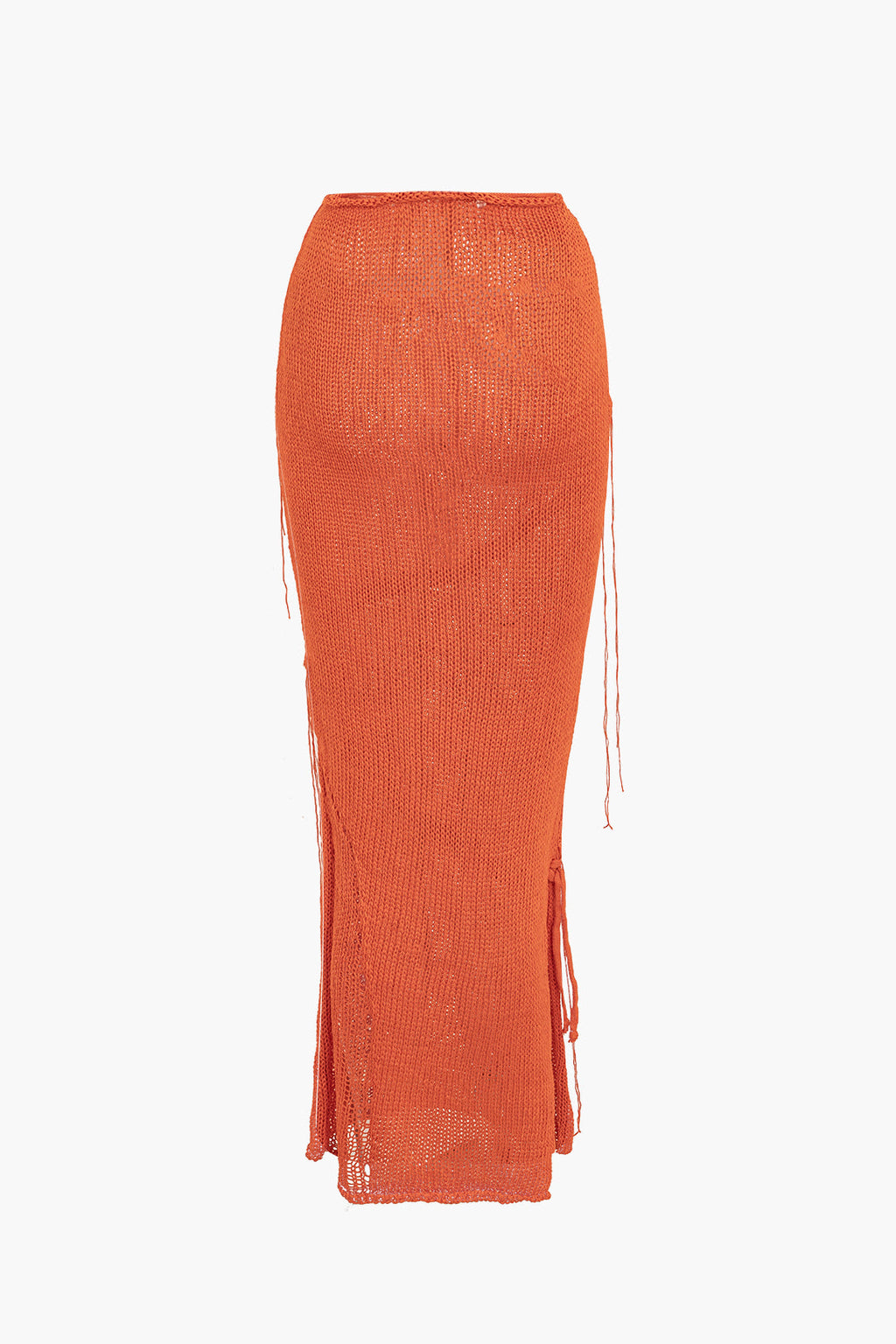 ORANGE KNIT TOP AND SKIRT SET FOR SPECIAL OCCASIONS, SEMI-TRANSPARENT KNITWEAR