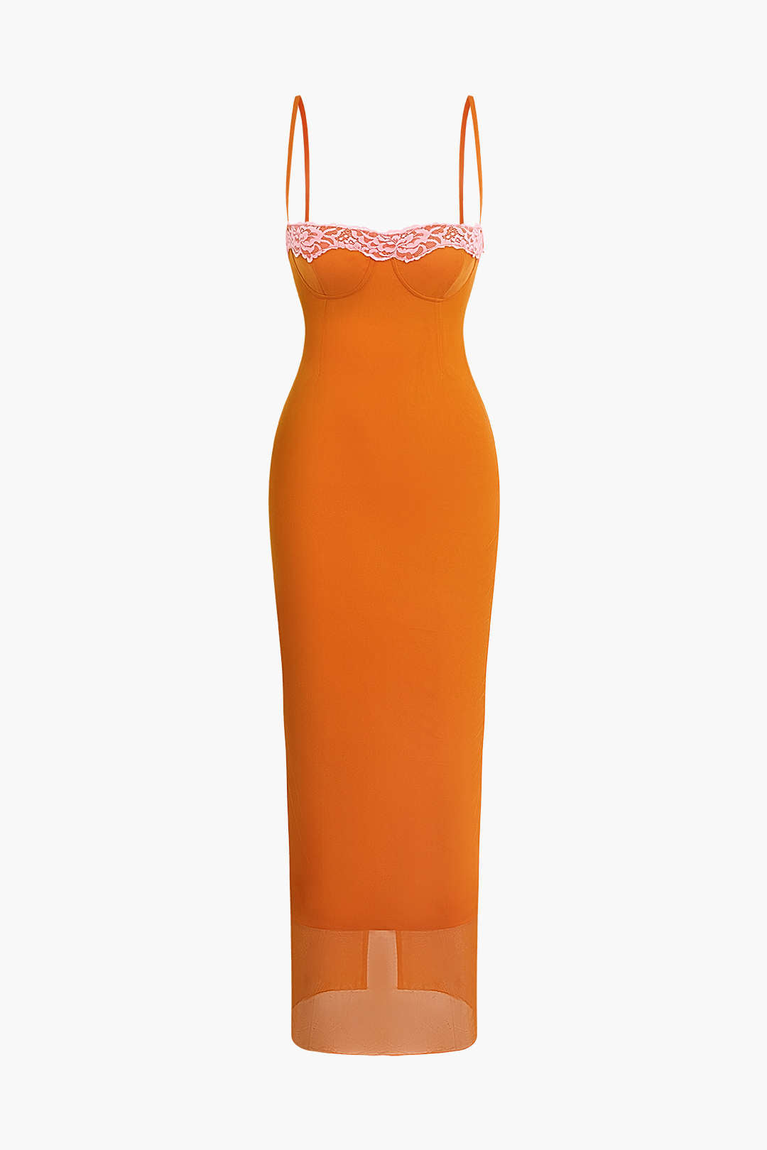 ORANGE LACE TRIM MIDI DRESS - COMFORTABLE MIDI DRESS