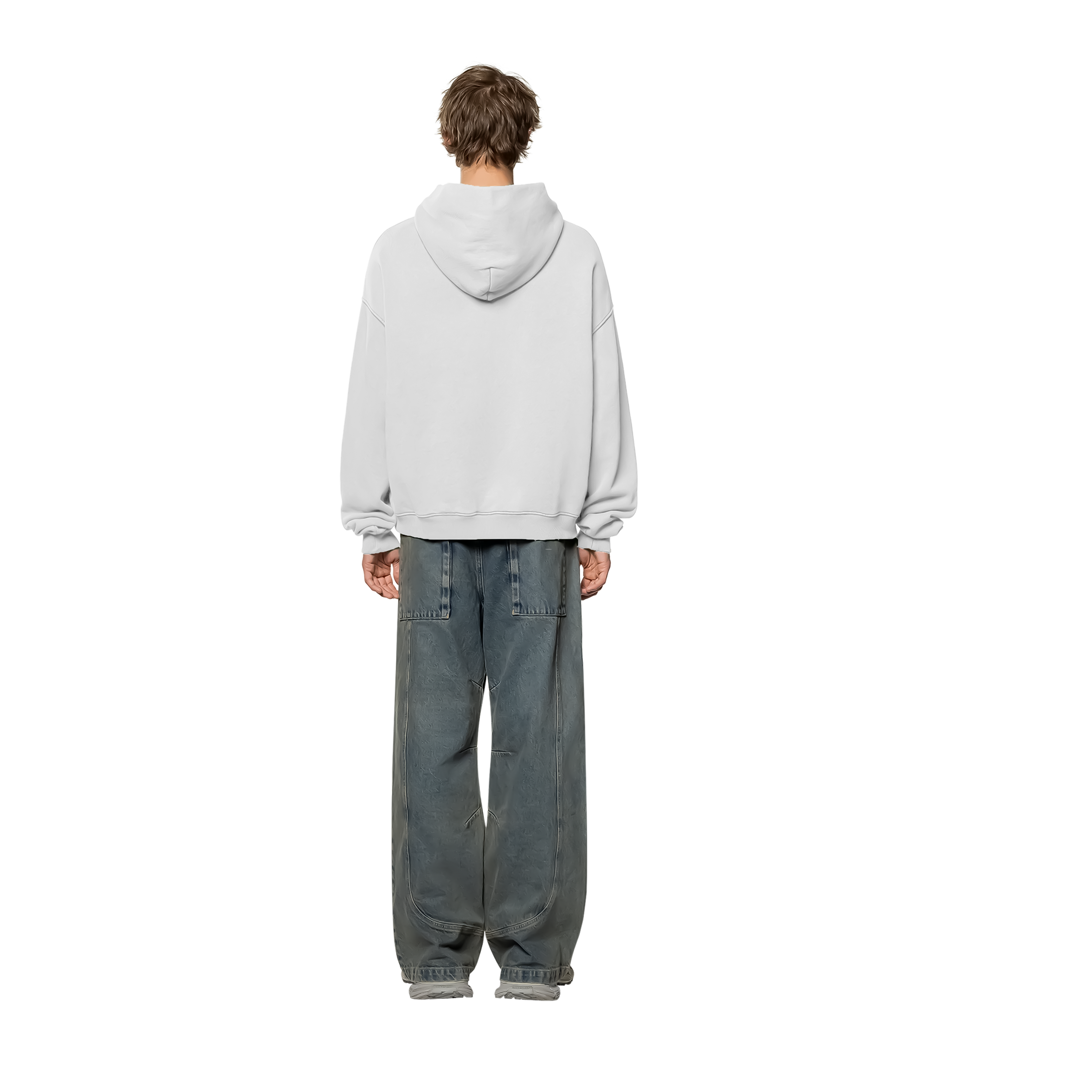 OVERSIZE STREETWEAR HOODIE IN WHITE WITH CAMOUFLAGE PANTS
