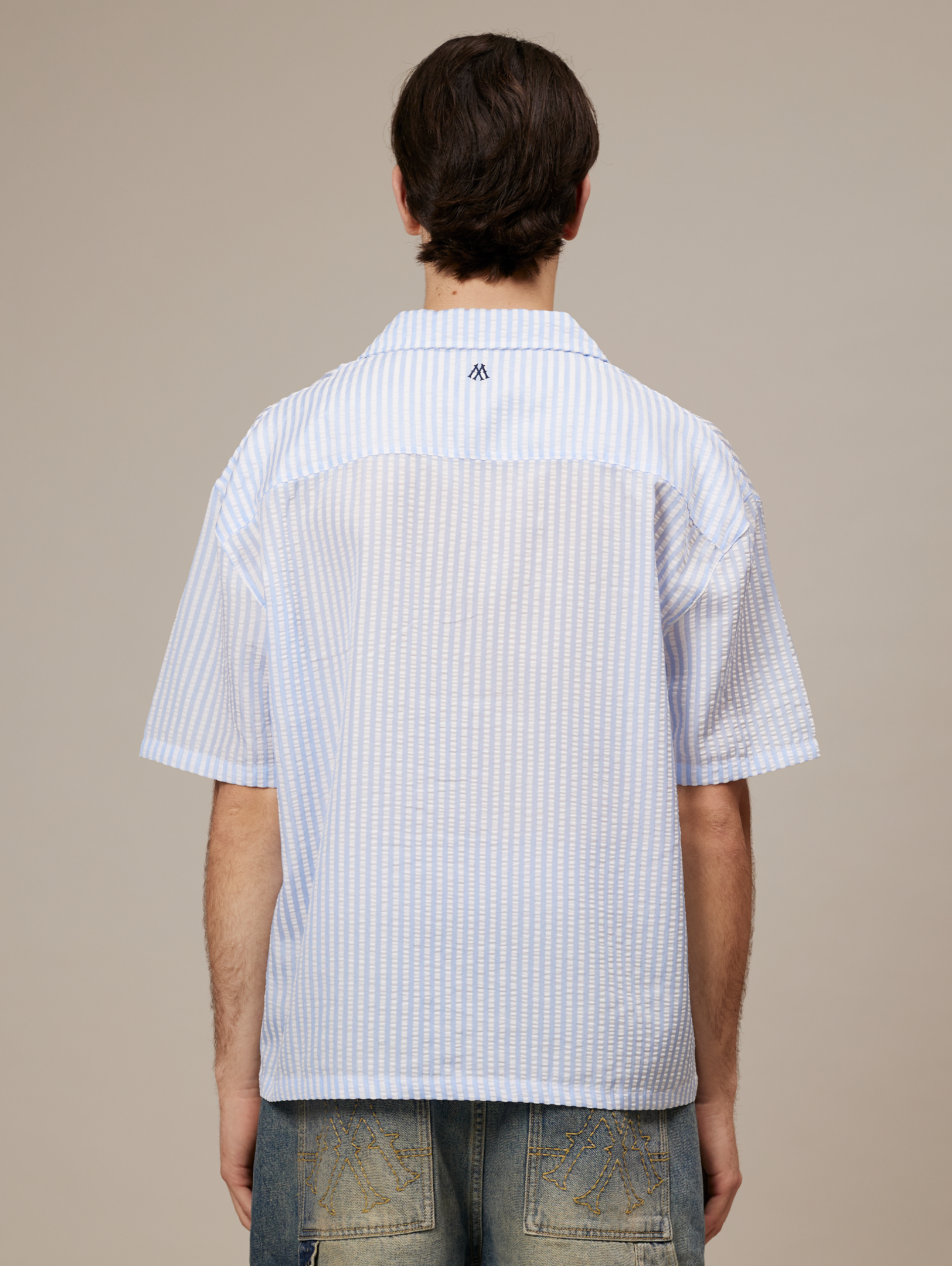 OVERSIZED BLUE AND WHITE STRIPED SHIRT WITH DROPPED SHOULDERS