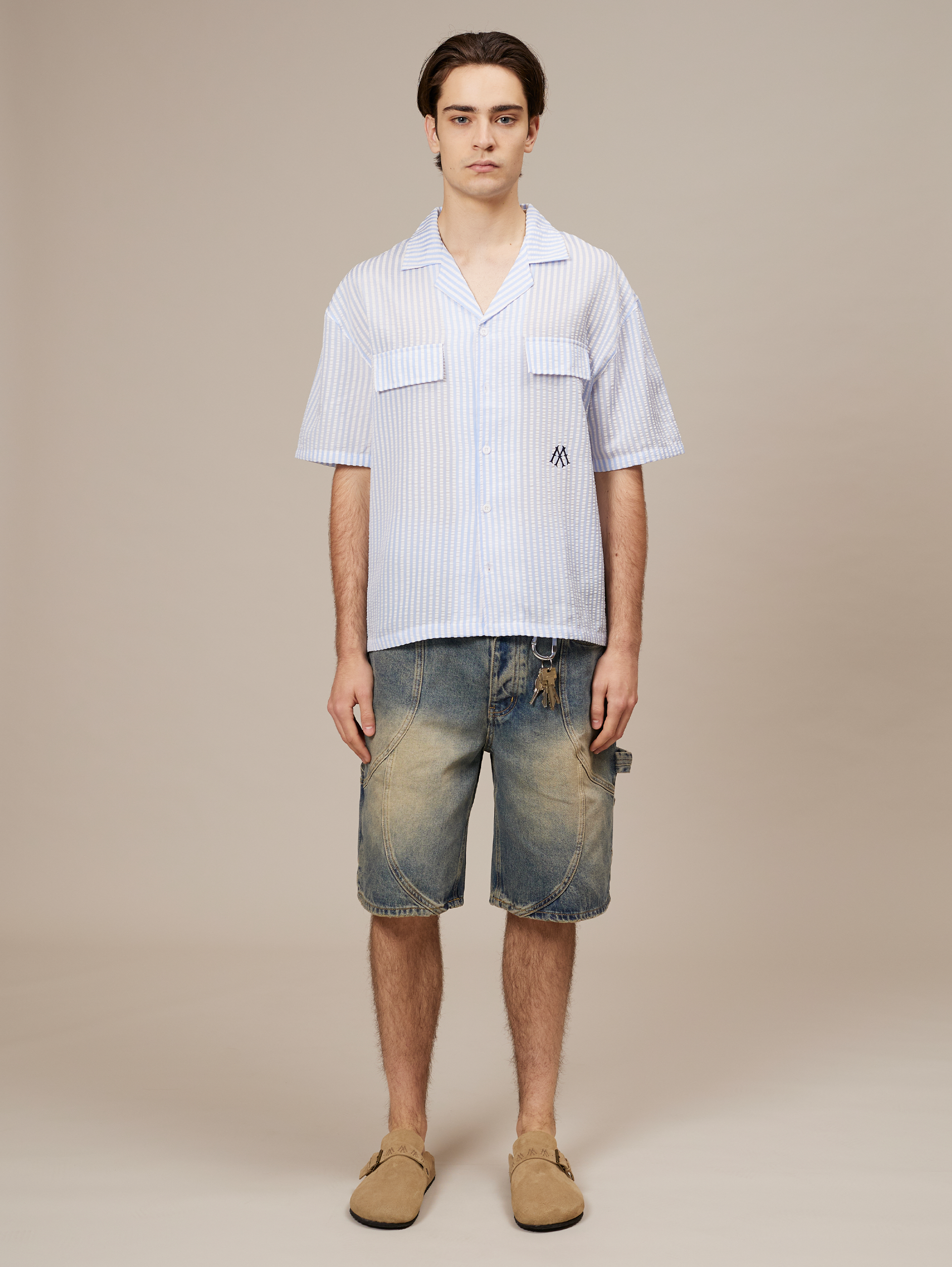 OVERSIZED BLUE AND WHITE STRIPED SHIRT WITH DROPPED SHOULDERS