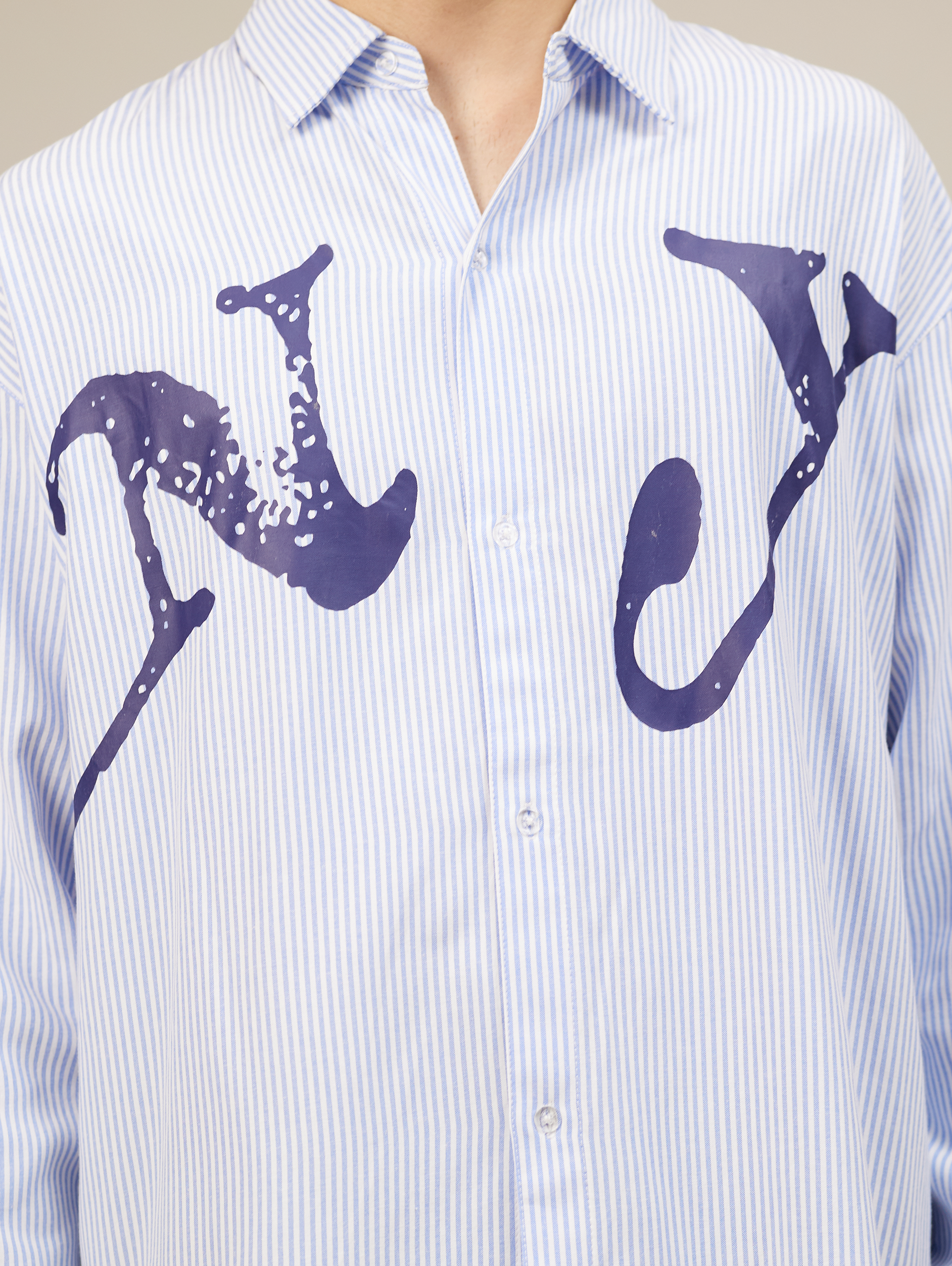 OVERSIZED BLUE WHITE STRIPED SHIRT WITH NY LETTERING FOR ULTIMATE COMFORT
