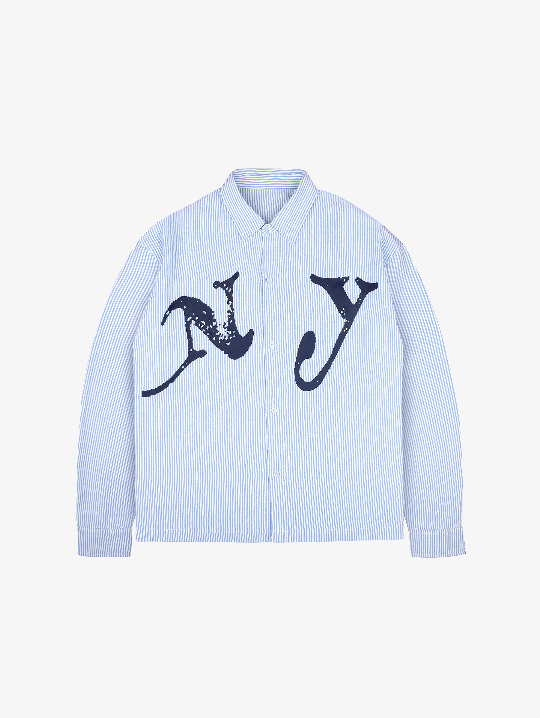 OVERSIZED BLUE WHITE STRIPED SHIRT WITH NY LETTERING FOR ULTIMATE COMFORT