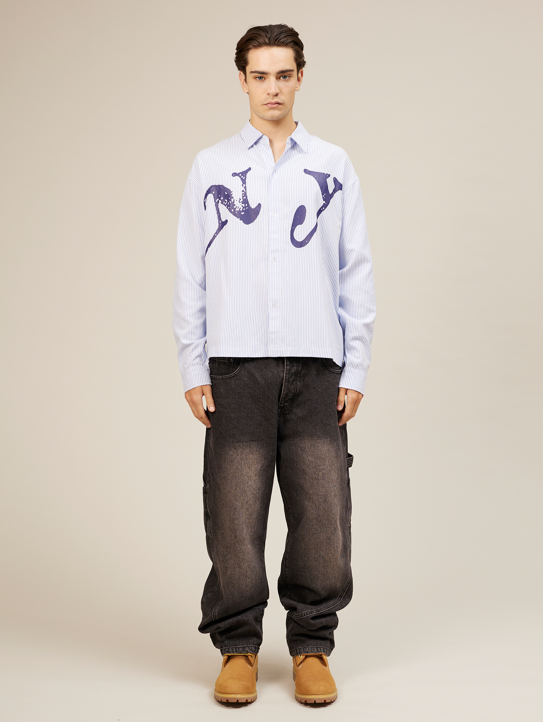 OVERSIZED BLUE WHITE STRIPED SHIRT WITH NY LETTERING FOR ULTIMATE COMFORT