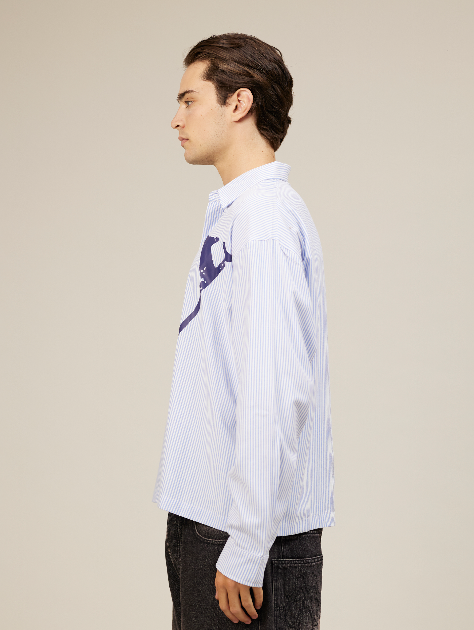 OVERSIZED BLUE WHITE STRIPED SHIRT WITH NY LETTERING FOR ULTIMATE COMFORT