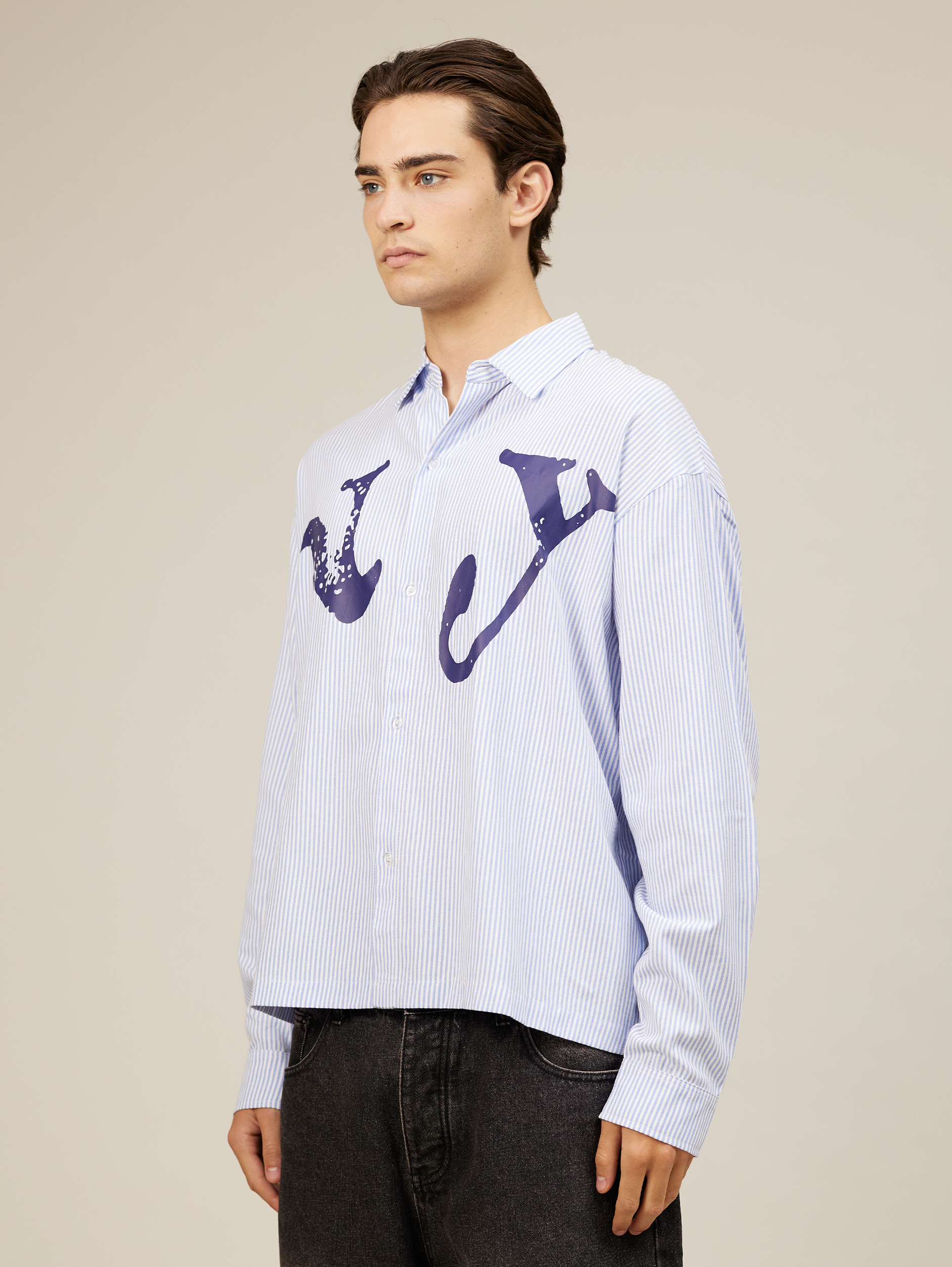 OVERSIZED BLUE WHITE STRIPED SHIRT WITH NY LETTERING FOR ULTIMATE COMFORT