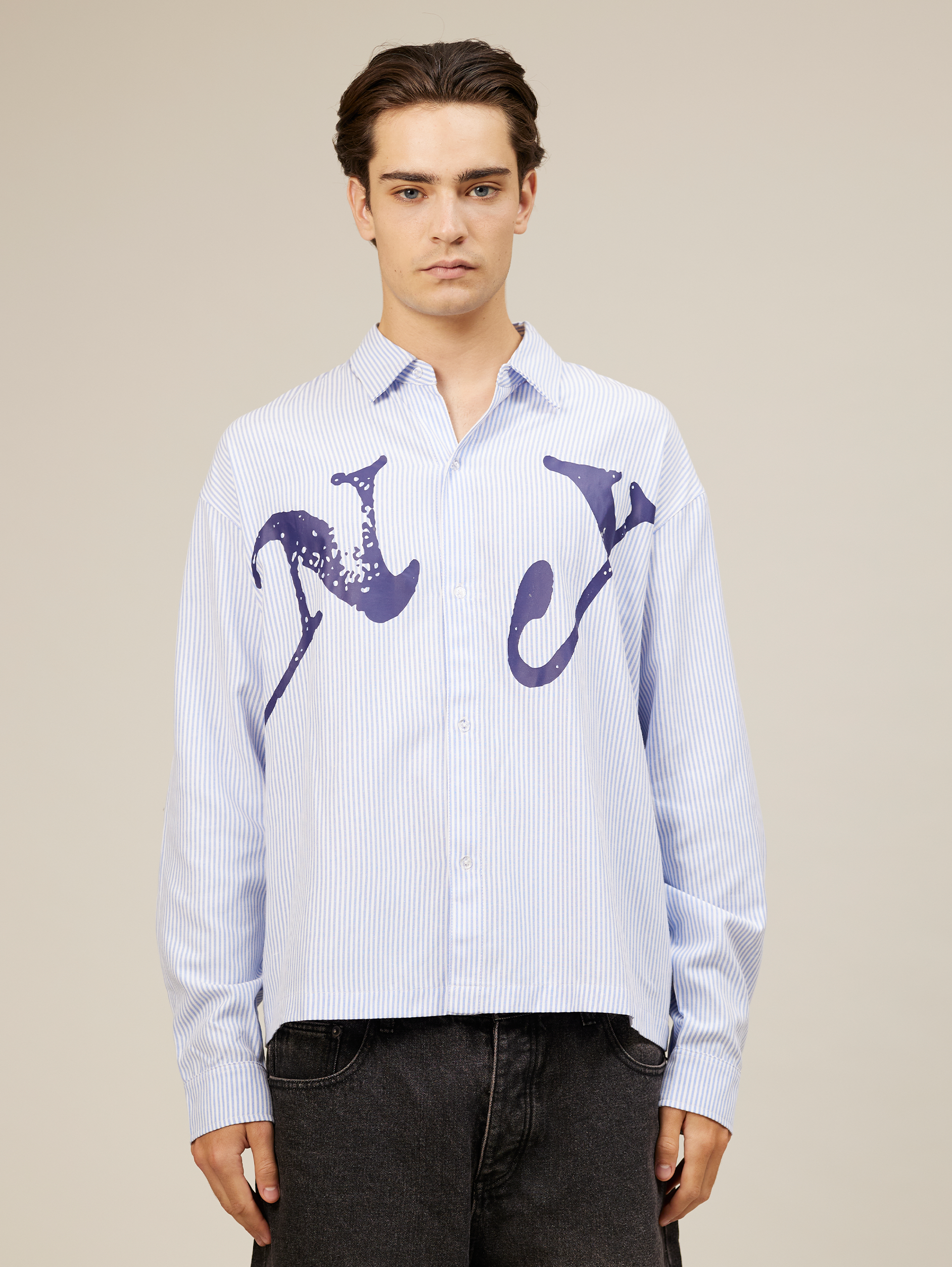 OVERSIZED BLUE WHITE STRIPED SHIRT WITH NY LETTERING FOR ULTIMATE COMFORT