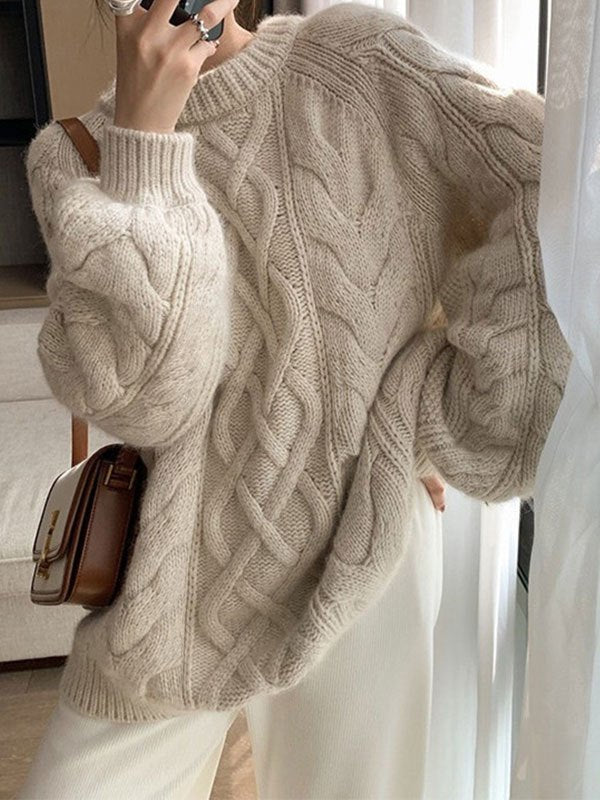OVERSIZED CABLE-KNIT SWEATER WITH CASUAL LOOSE FIT