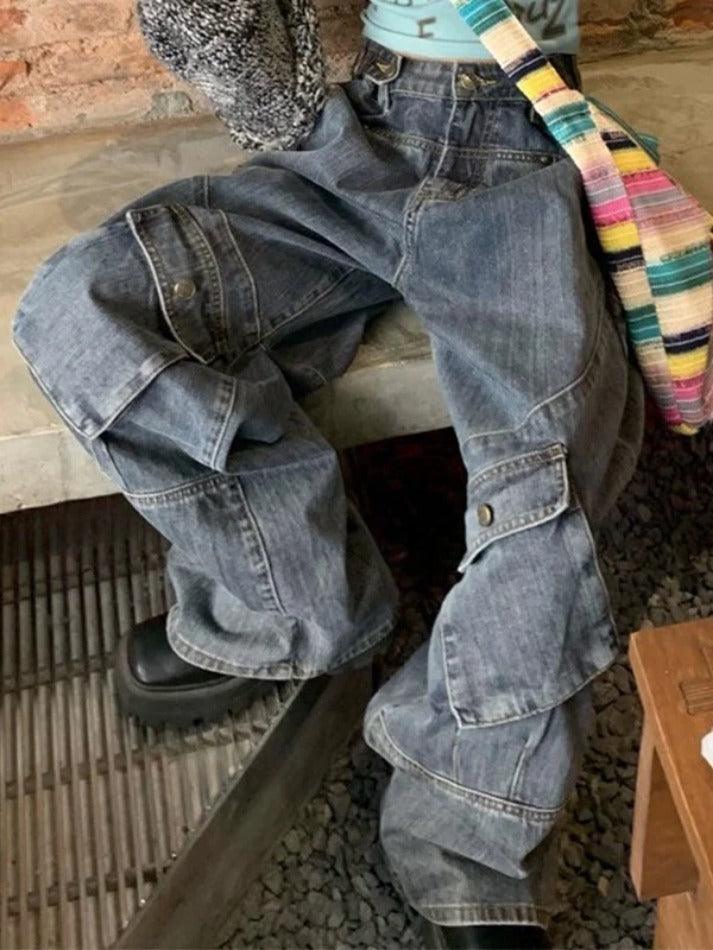 OVERSIZED CARGO JEANS WITH LOOSE FIT COTTON BLEND DESIGN