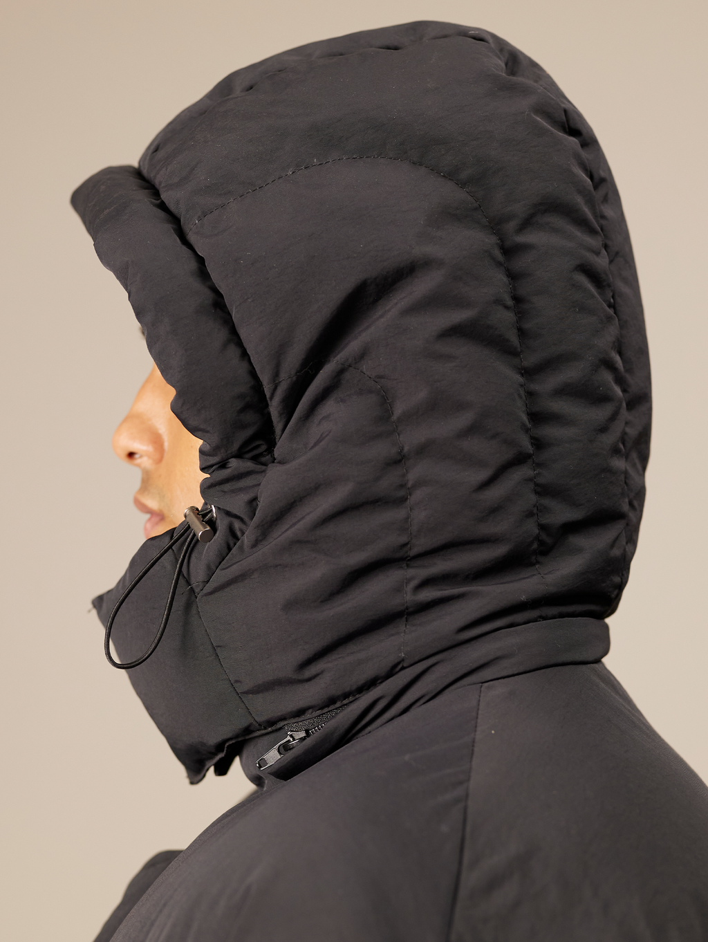 OVERSIZED DROPPED SHOULDER BLACK HOODED PUFFER JACKET