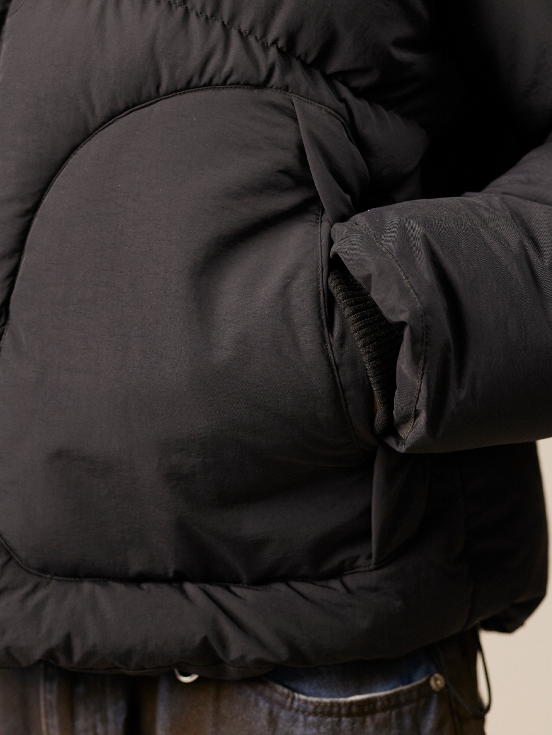 OVERSIZED DROPPED SHOULDER BLACK HOODED PUFFER JACKET