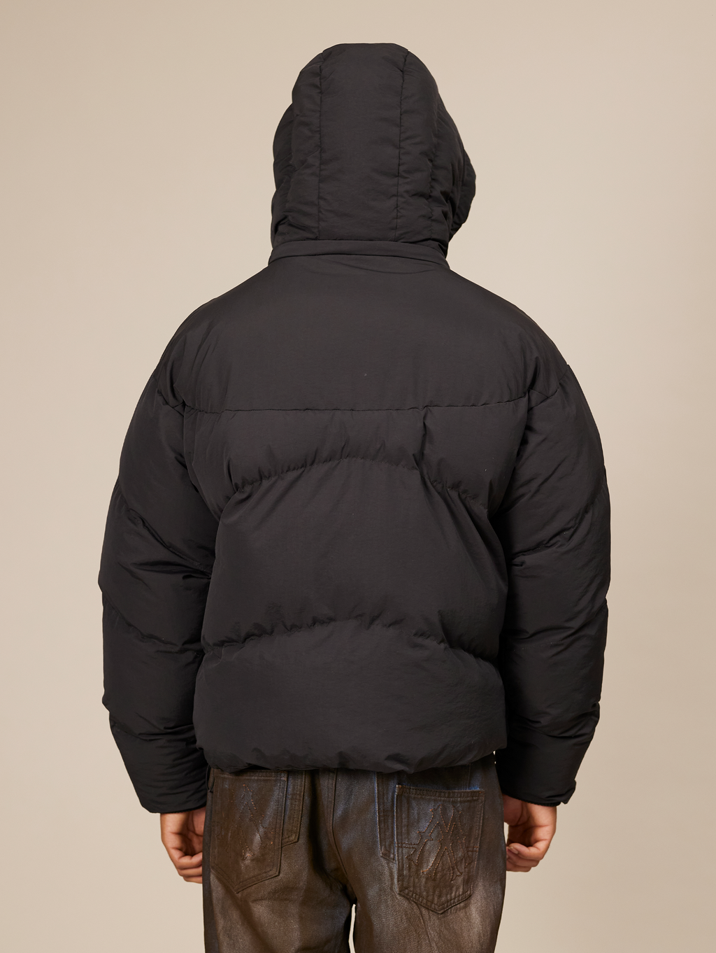 OVERSIZED DROPPED SHOULDER BLACK HOODED PUFFER JACKET