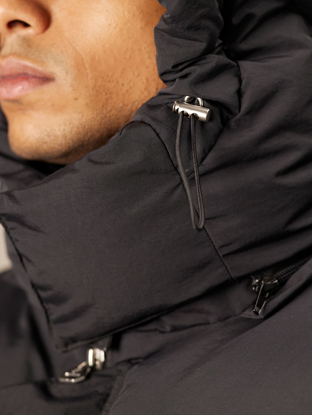 OVERSIZED DROPPED SHOULDER BLACK HOODED PUFFER JACKET