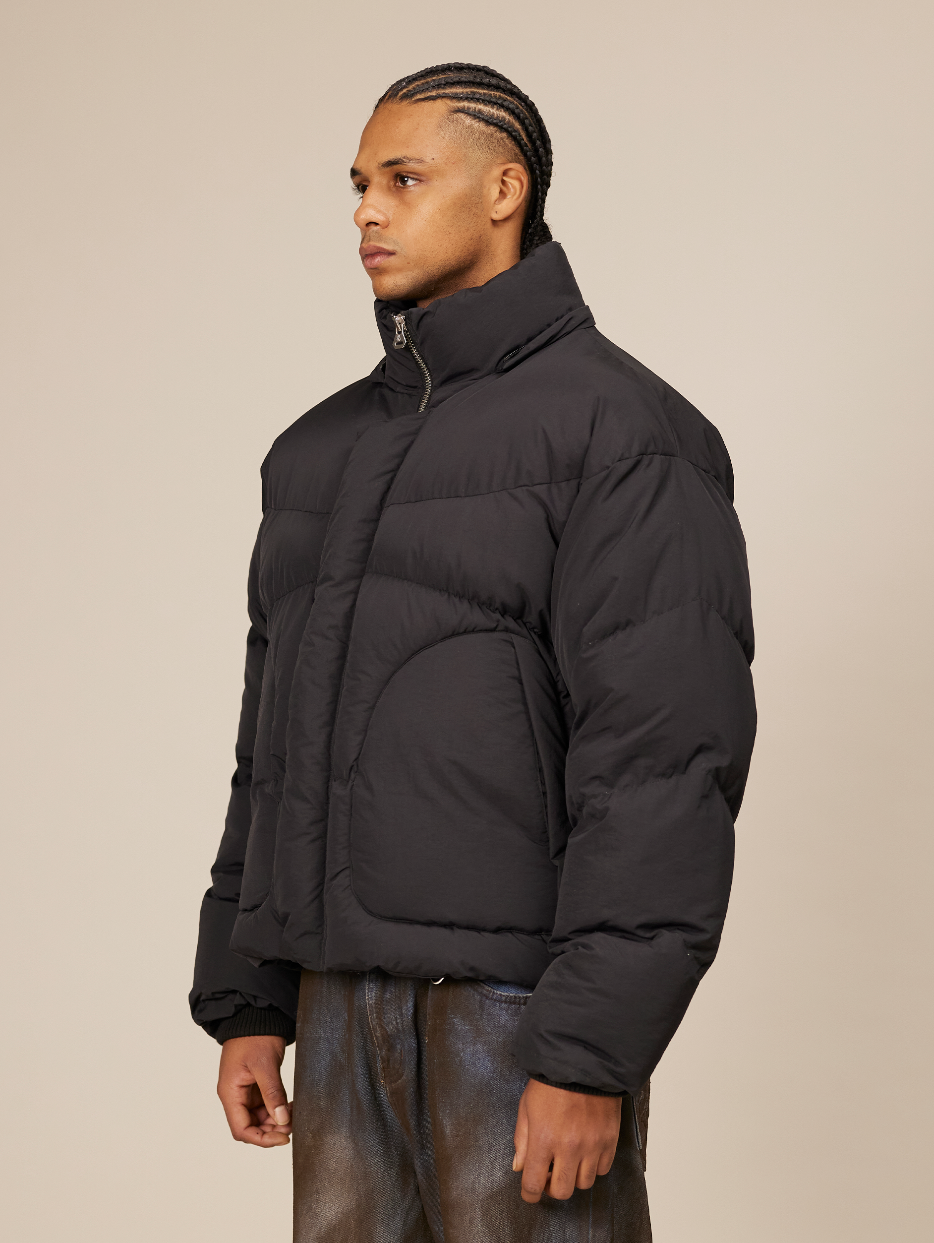 OVERSIZED DROPPED SHOULDER BLACK HOODED PUFFER JACKET