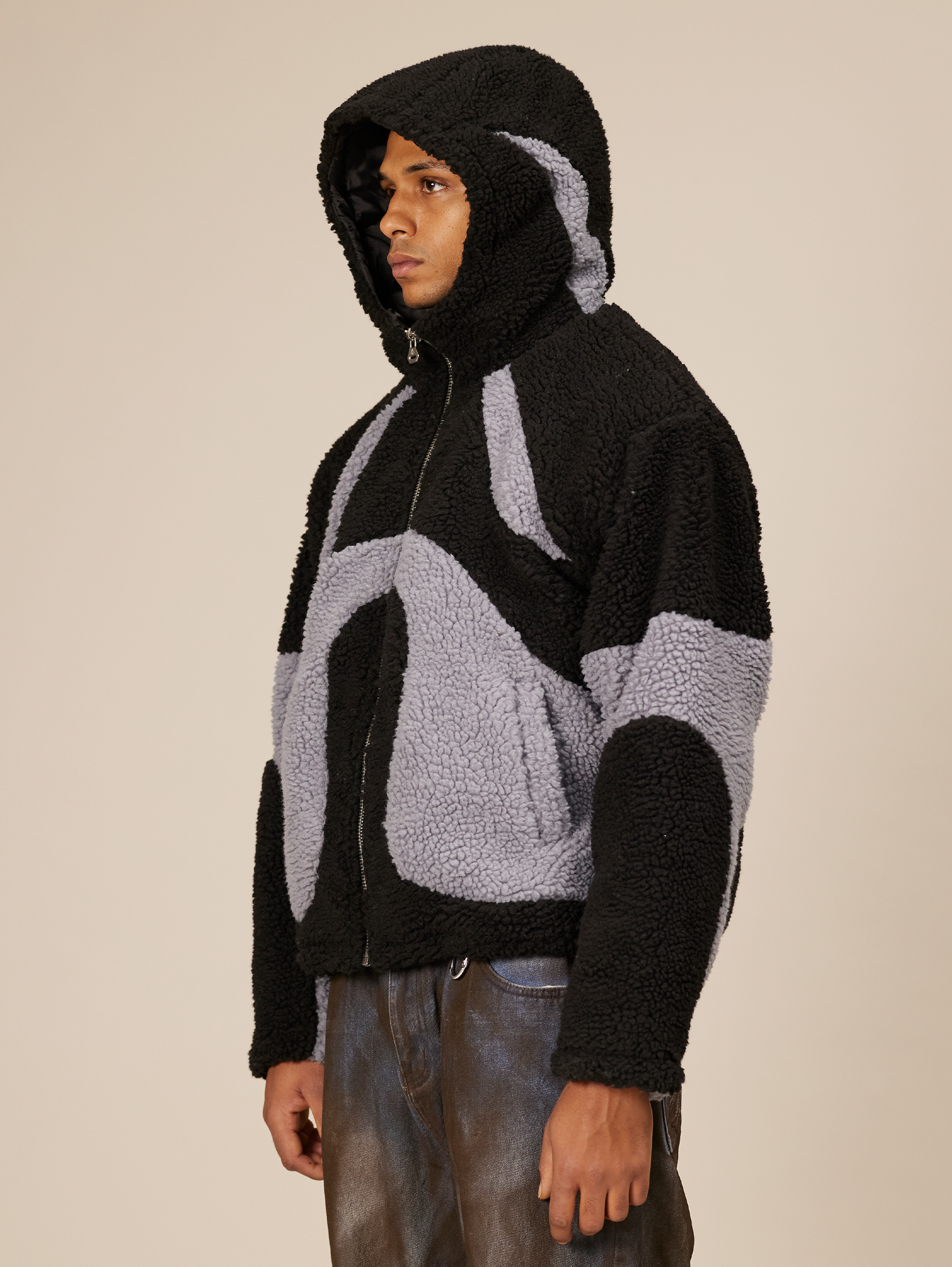 OVERSIZED DROPPED SHOULDER FLEECE HOODED JACKET WITH BALACLAVA HOOD