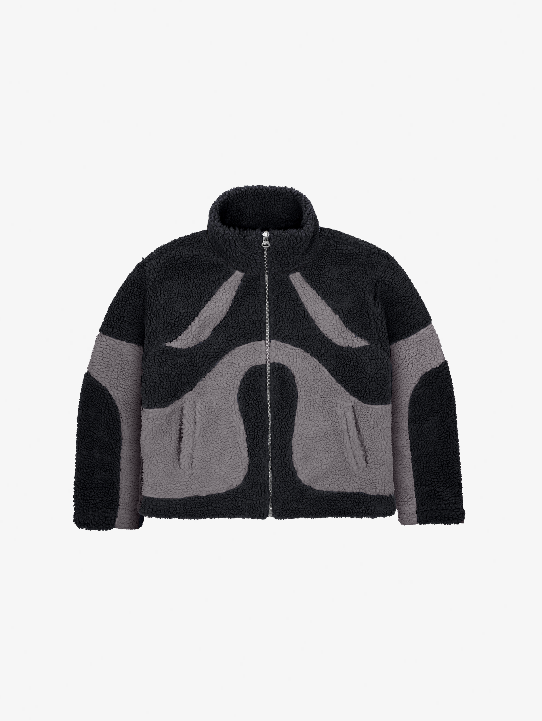 OVERSIZED DROPPED SHOULDER FLEECE JACKET IN BLACK AND GRAY