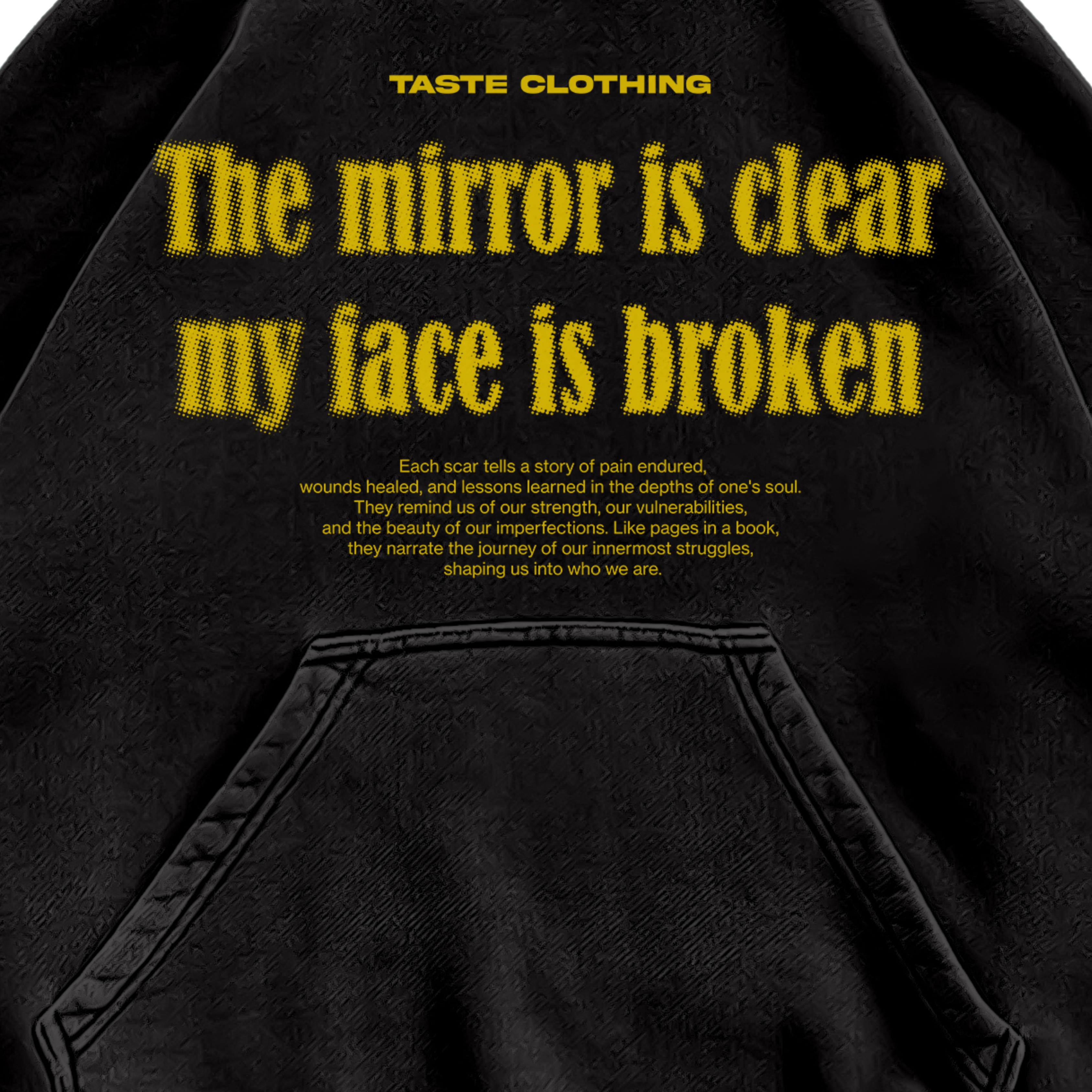 OVERSIZED FIT BLACK HOODIE WITH PRINTED POCKET AND YELLOW TEXT