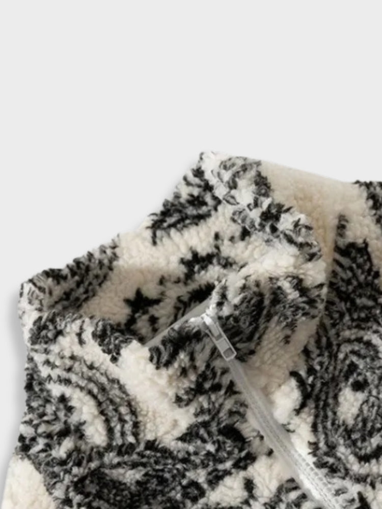 OVERSIZED FLEECE JACKET WITH BLACK PAISLEY PATTERN