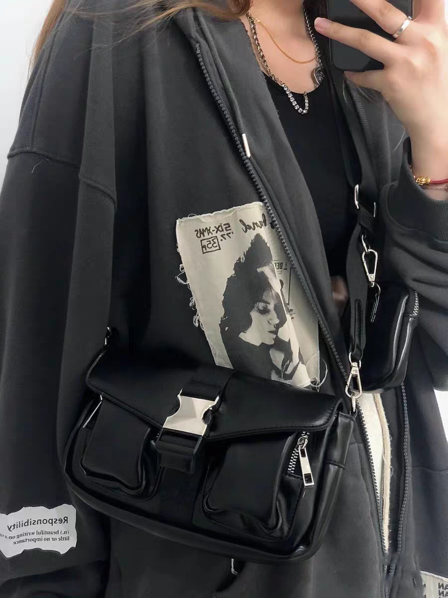 OVERSIZED GRAY ZIP-UP HOODIE WITH PATCHES COTTON LOOSE FIT