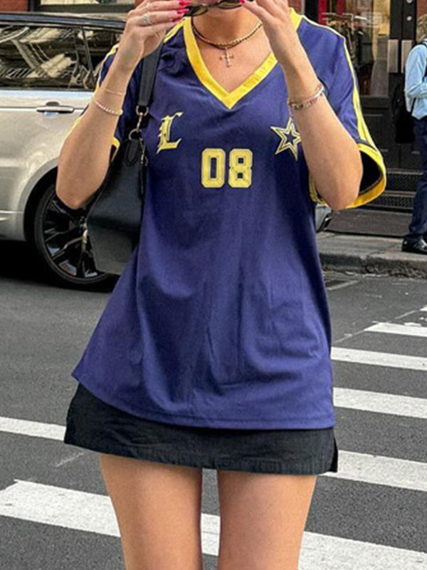OVERSIZED JERSEY NAVY AND YELLOW RETRO SPORT OVERSIZED PRINT