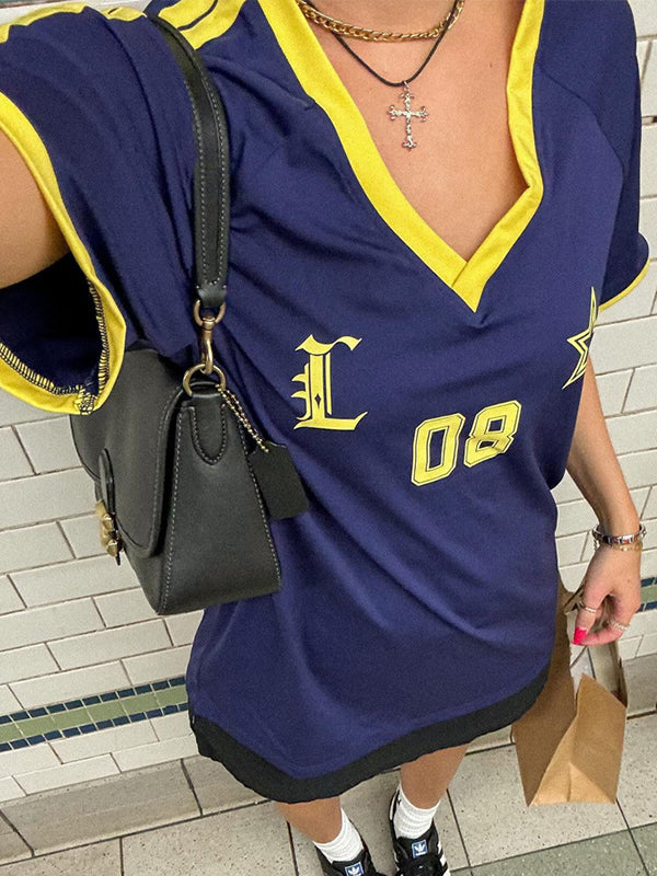 OVERSIZED JERSEY NAVY AND YELLOW RETRO SPORT OVERSIZED PRINT