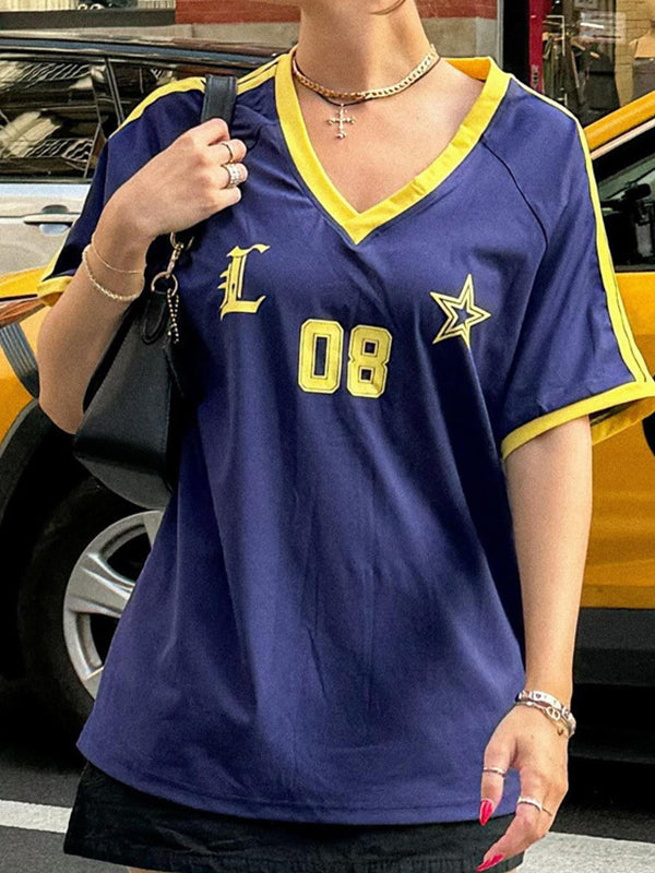 OVERSIZED JERSEY NAVY AND YELLOW RETRO SPORT OVERSIZED PRINT