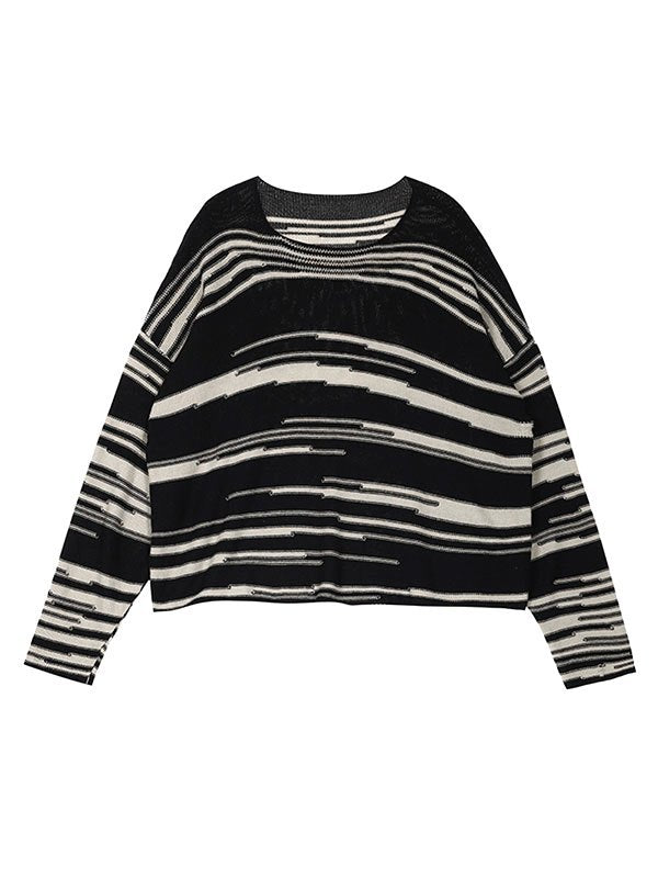 OVERSIZED KNIT SWEATER WITH STRIPES - LONG-SLEEVED KNIT TOP