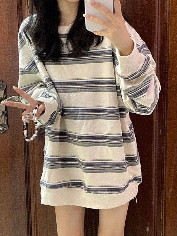 OVERSIZED LONG-SLEEVE SHIRT WITH CHAIN NECKLACE - SIZE STRIPE LONG