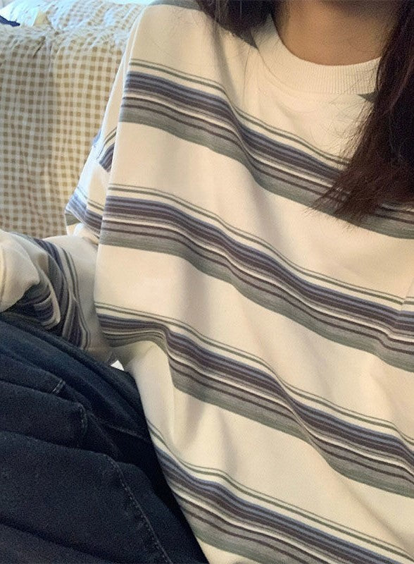 OVERSIZED LONG-SLEEVE SHIRT WITH CHAIN NECKLACE - SIZE STRIPE LONG