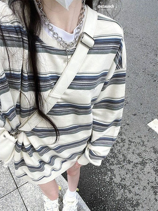 OVERSIZED LONG-SLEEVE SHIRT WITH CHAIN NECKLACE - SIZE STRIPE LONG