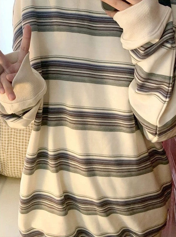 OVERSIZED LONG-SLEEVE SHIRT WITH CHAIN NECKLACE - SIZE STRIPE LONG