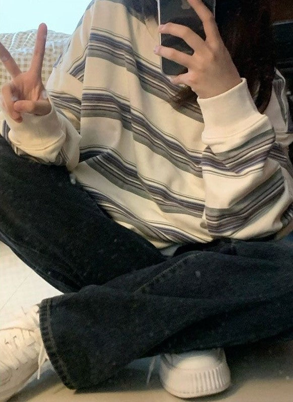 OVERSIZED LONG-SLEEVE SHIRT WITH CHAIN NECKLACE - SIZE STRIPE LONG