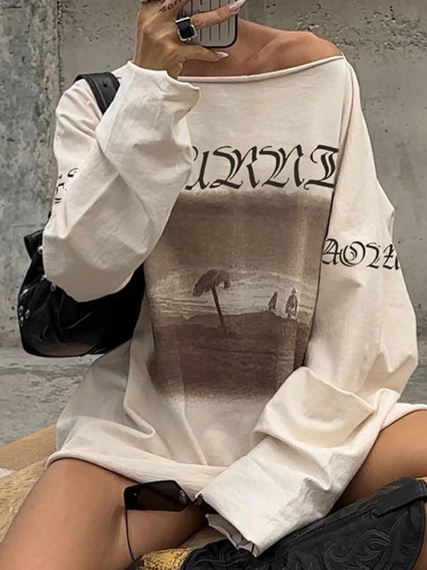 OVERSIZED LONG SLEEVE SHIRT WITH VINTAGE OVERSIZED PRINT