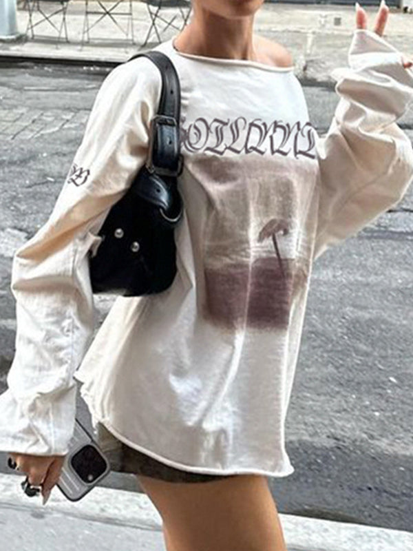 OVERSIZED LONG SLEEVE SHIRT WITH VINTAGE OVERSIZED PRINT