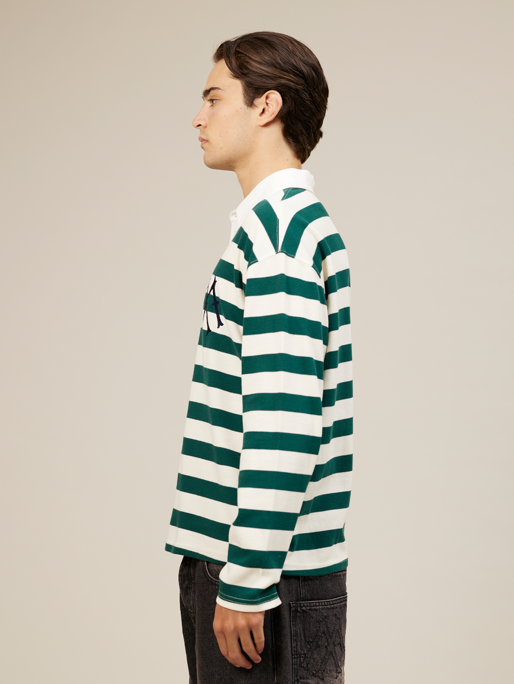 OVERSIZED LUXURY STRIPED LONG-SLEEVED POLO SHIRT IN COTTON PIQUE